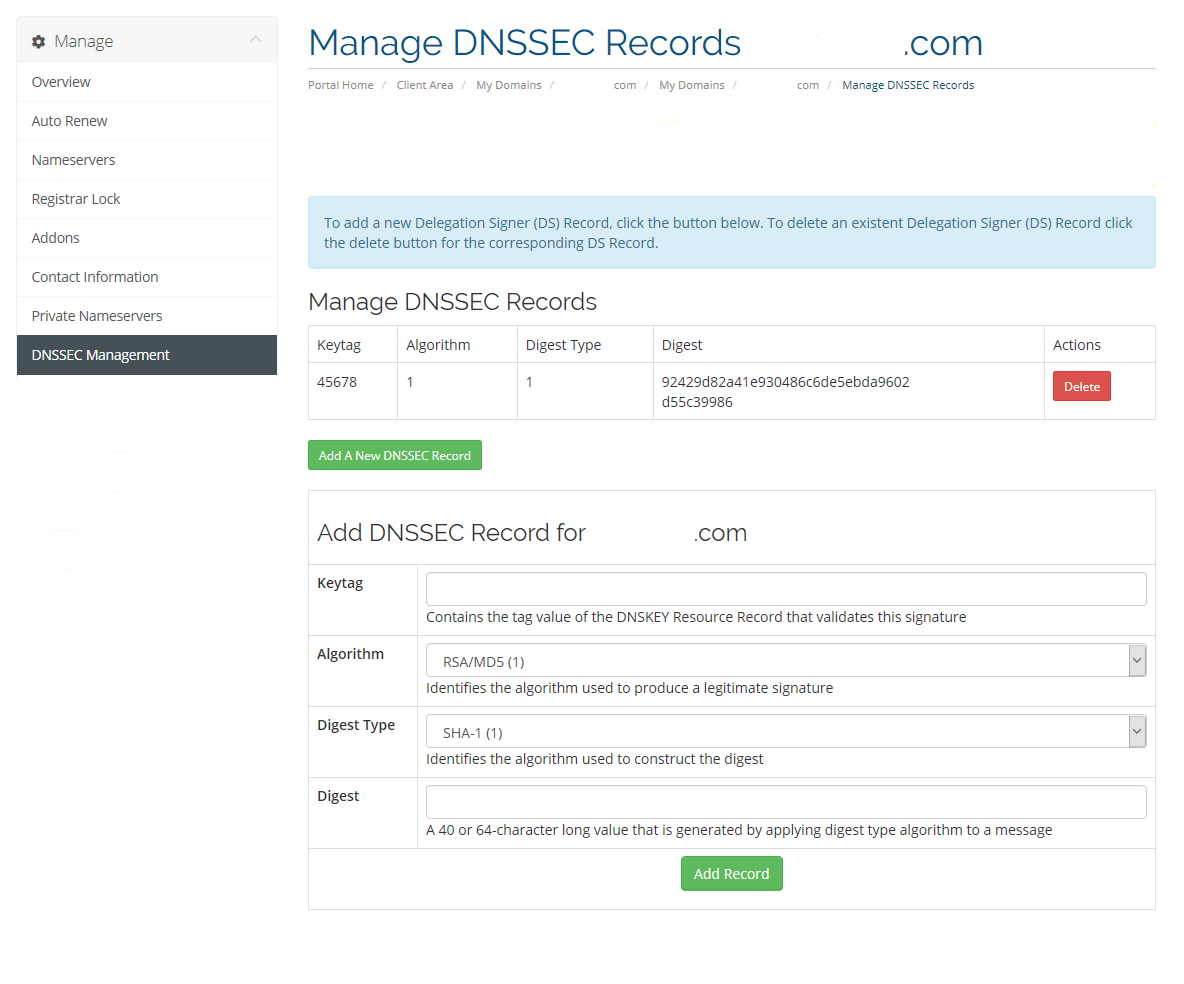 Manage DNSSEC Records