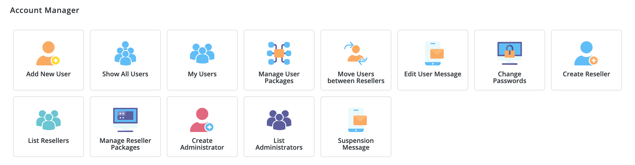 Step 1 to create a new DirectAdmin User Package