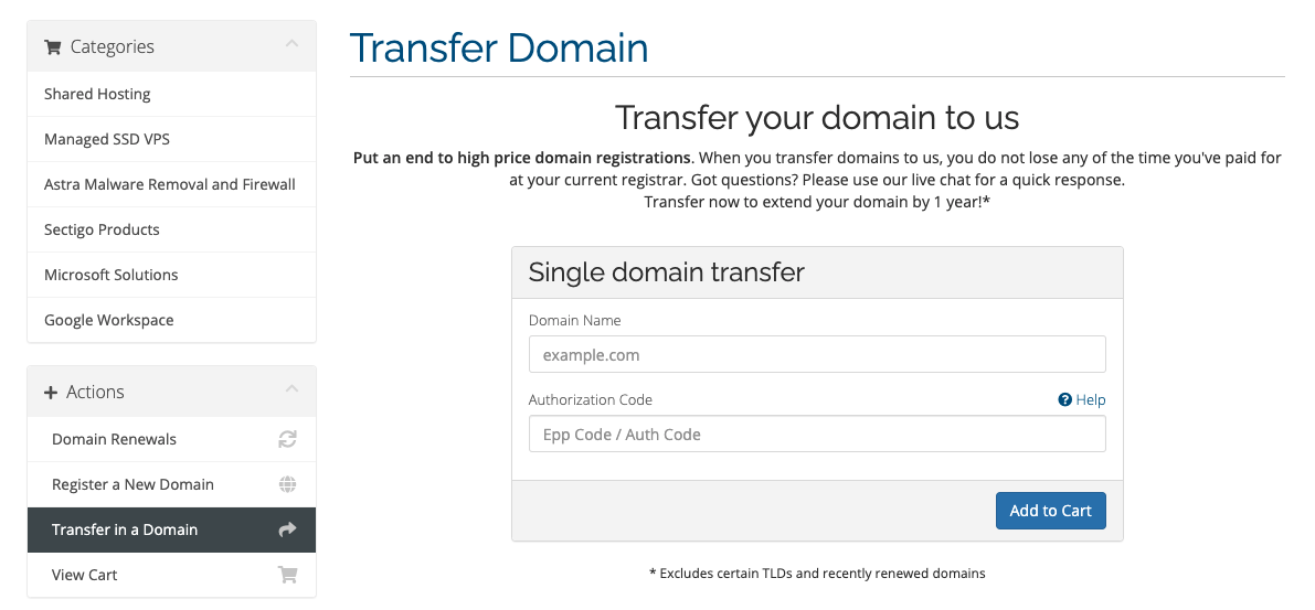 Placing a Domain Transfer In Order