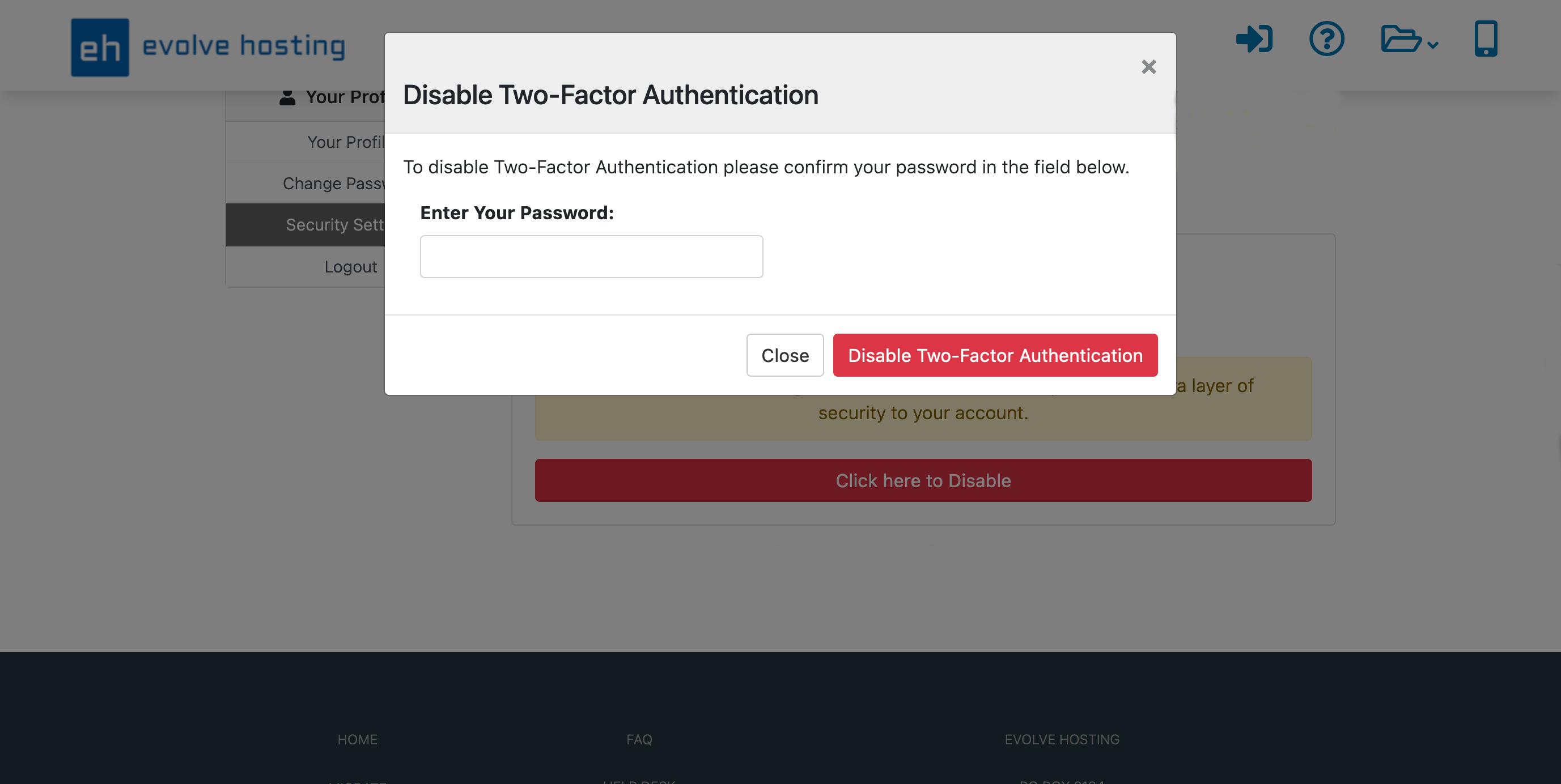 Portal Disabled 2FA Enter Password